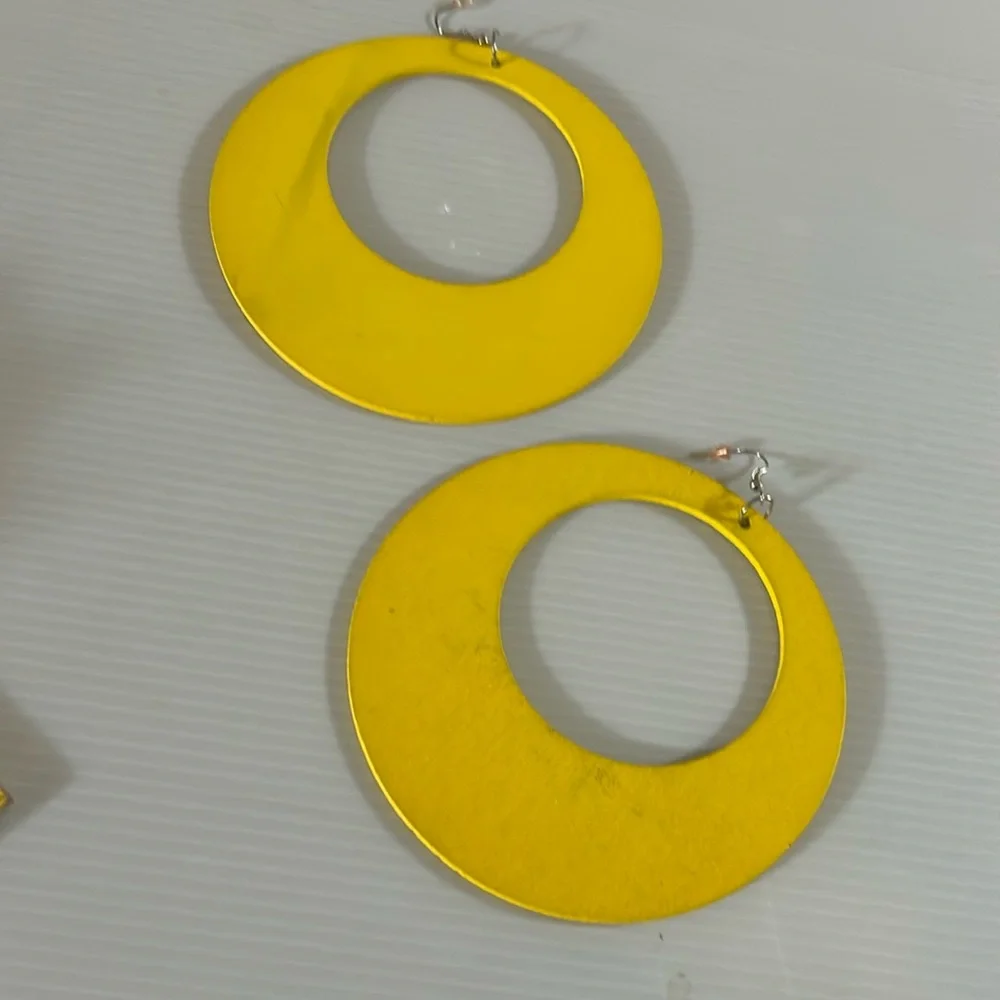 HUGE Retro Style Yellow Wood Hoop Earrings